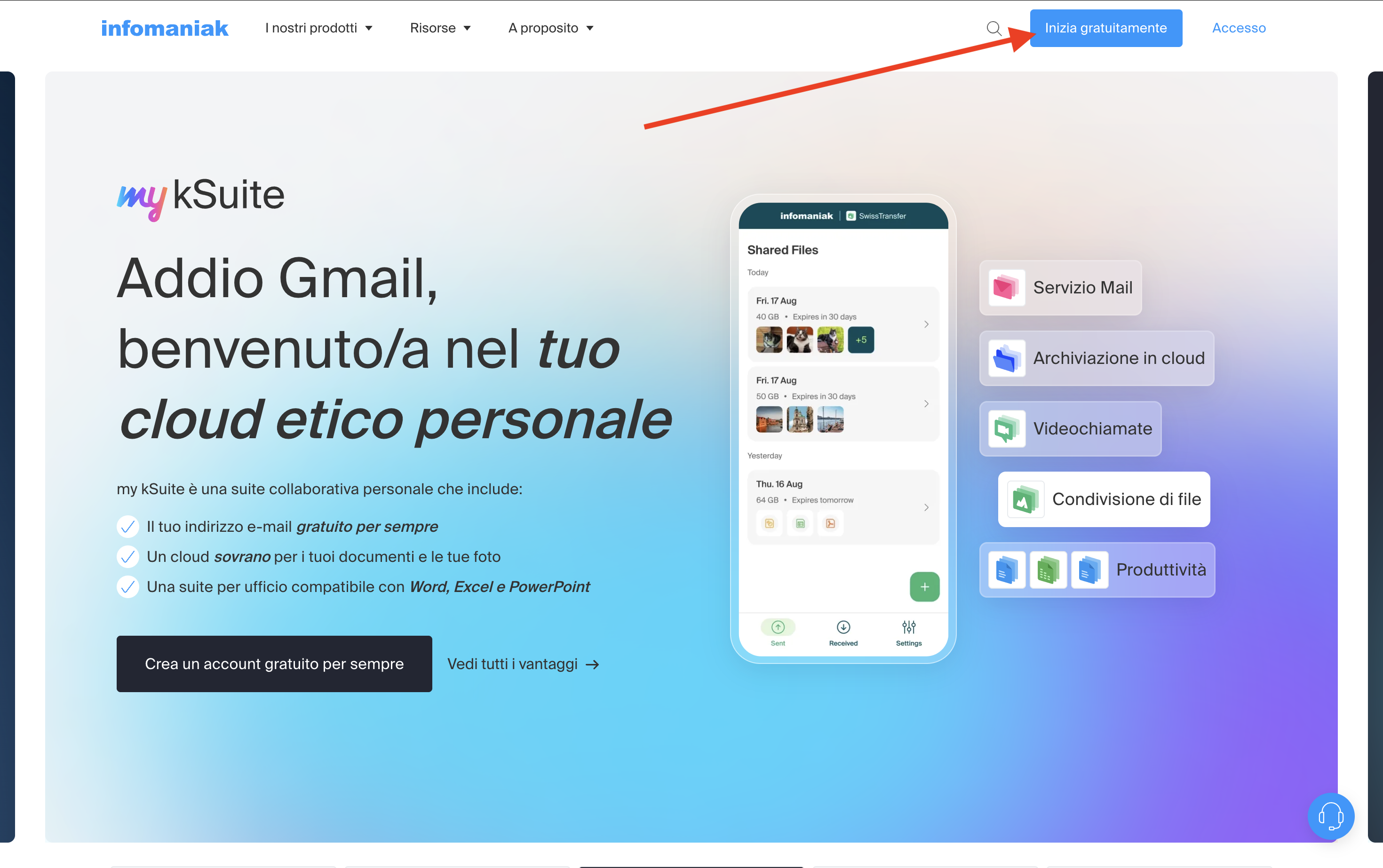 Landing page Infomaniak
