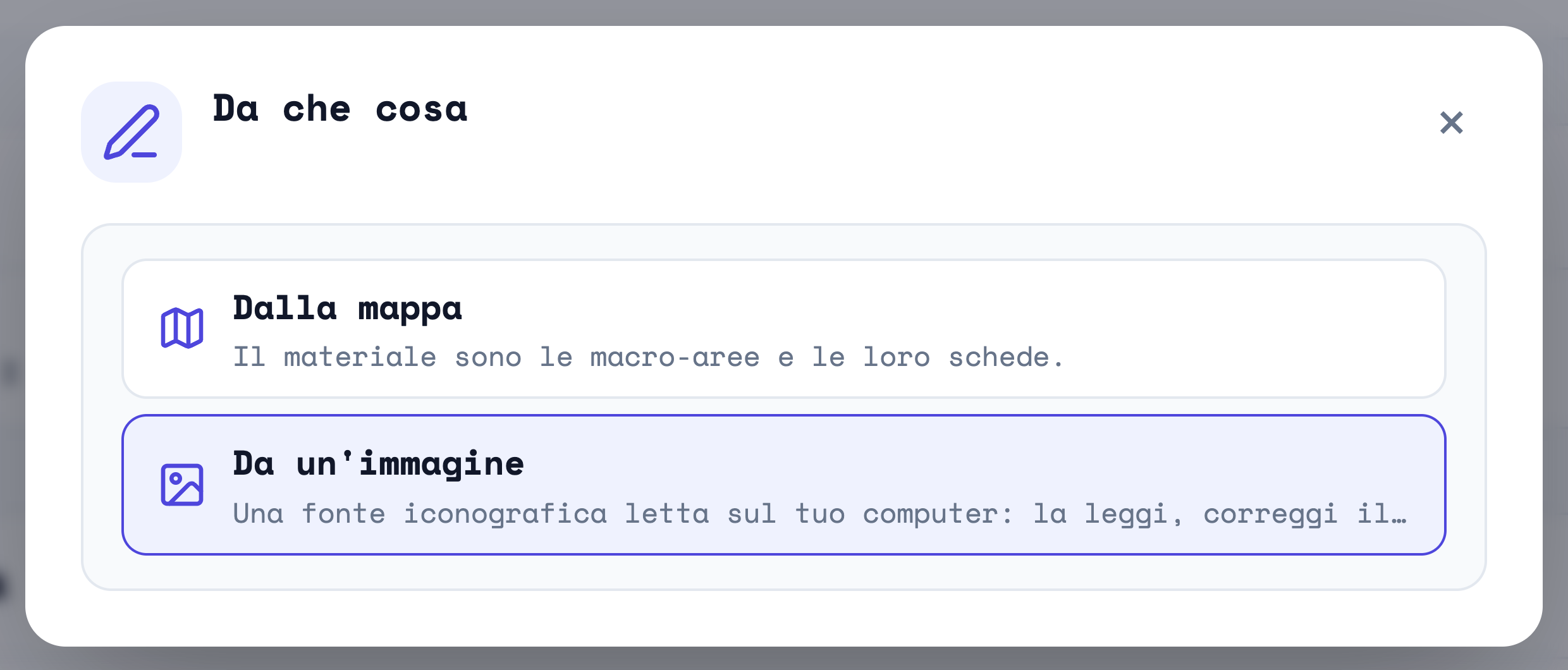 La finestra Da che cosa con le voci Dalla mappa e Da un'immagine
