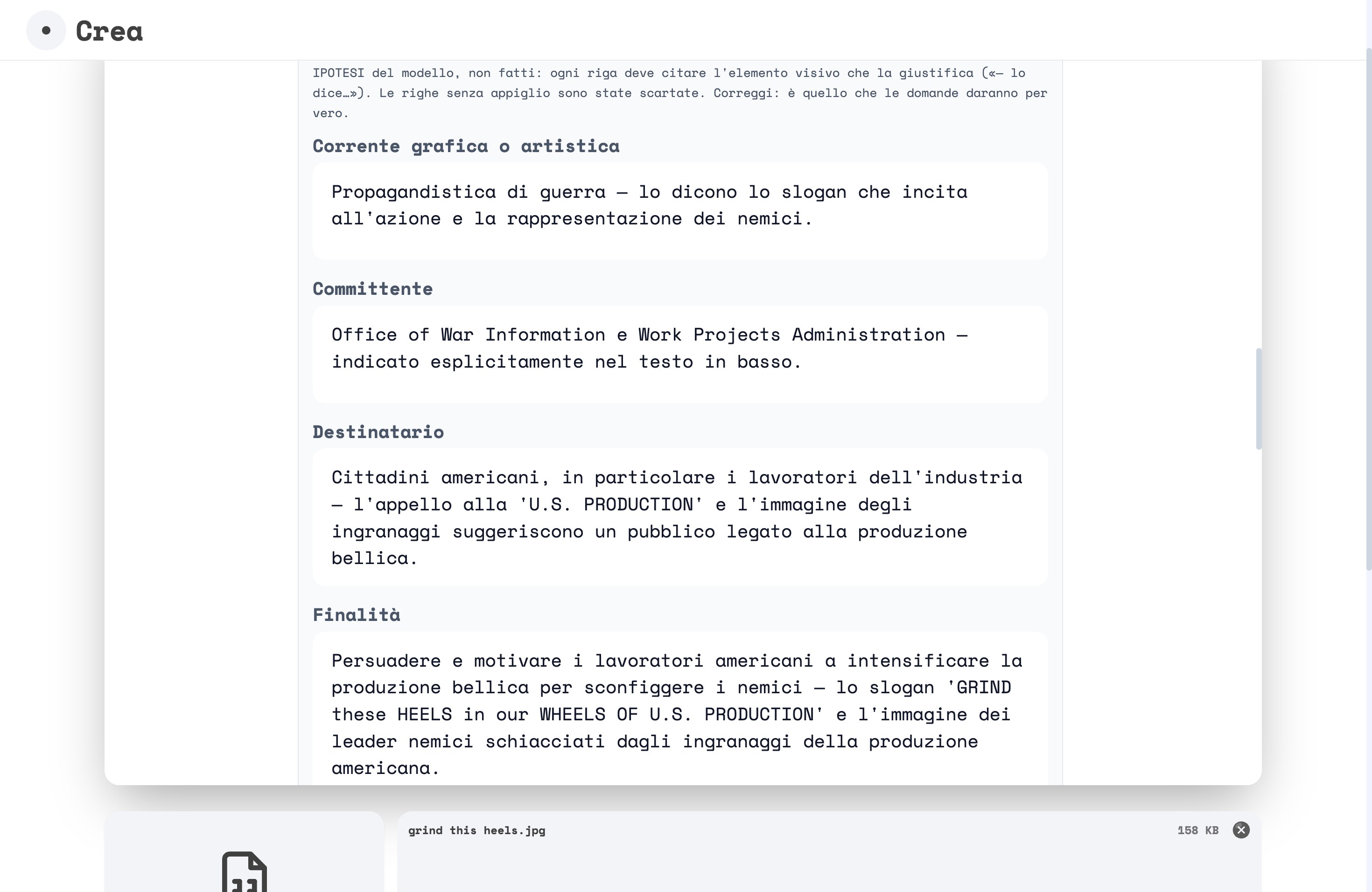 Il blocco Che cosa vuole ottenere: ogni riga porta l'elemento visivo che la giustifica dopo una lineetta