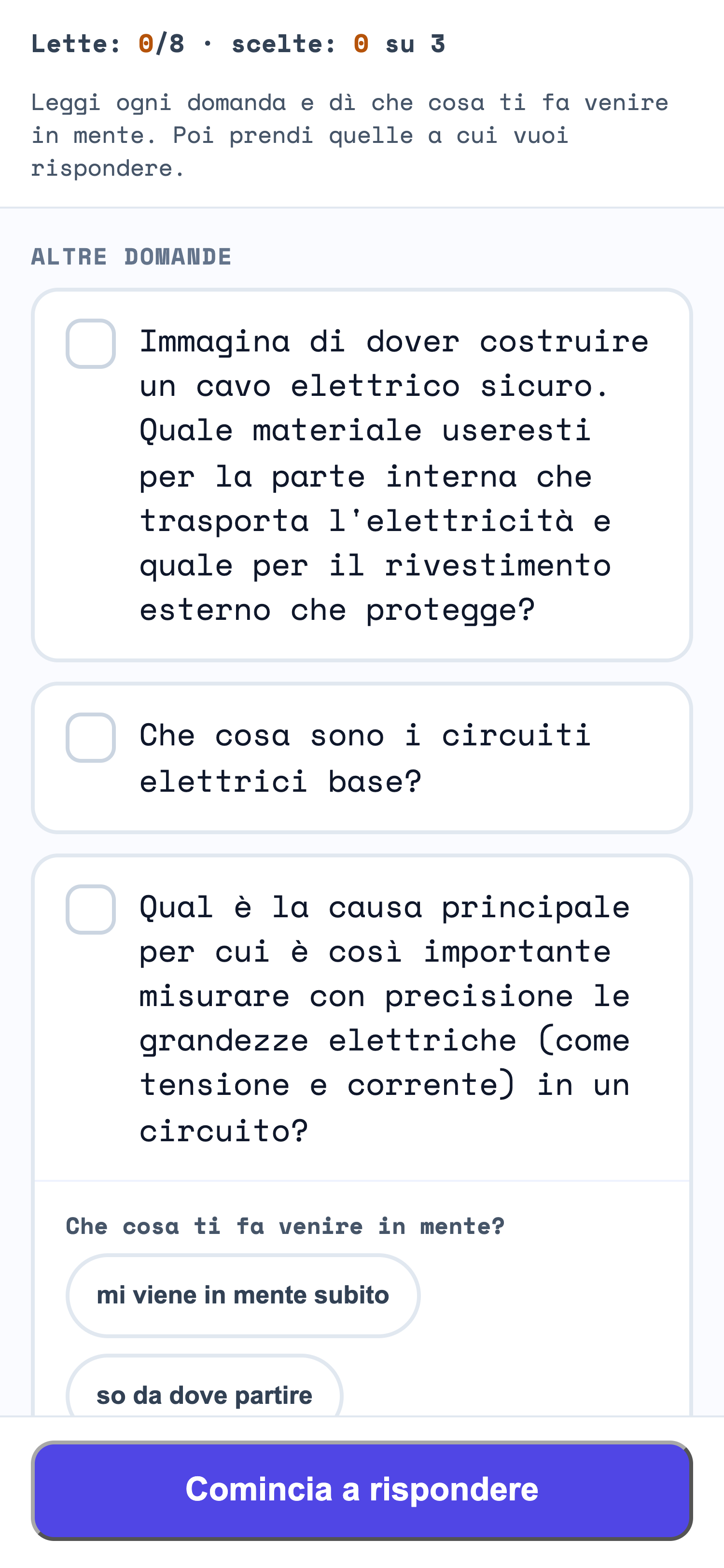 Il telefono nel passo Leggi e scegli con una domanda e i quattro bottoni di attivazione